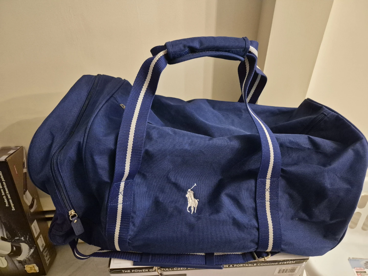 Navy Polo Ralph Lauren Duffel Bag with White Stripes - photo 3
