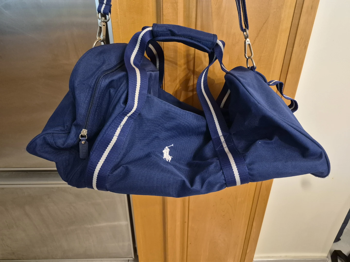 Navy Polo Ralph Lauren Duffel Bag with White Stripes - photo 4
