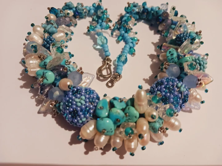 Sterling Silver Turquoise, Freshwater Pearls,&Crystals Torsade - photo 2