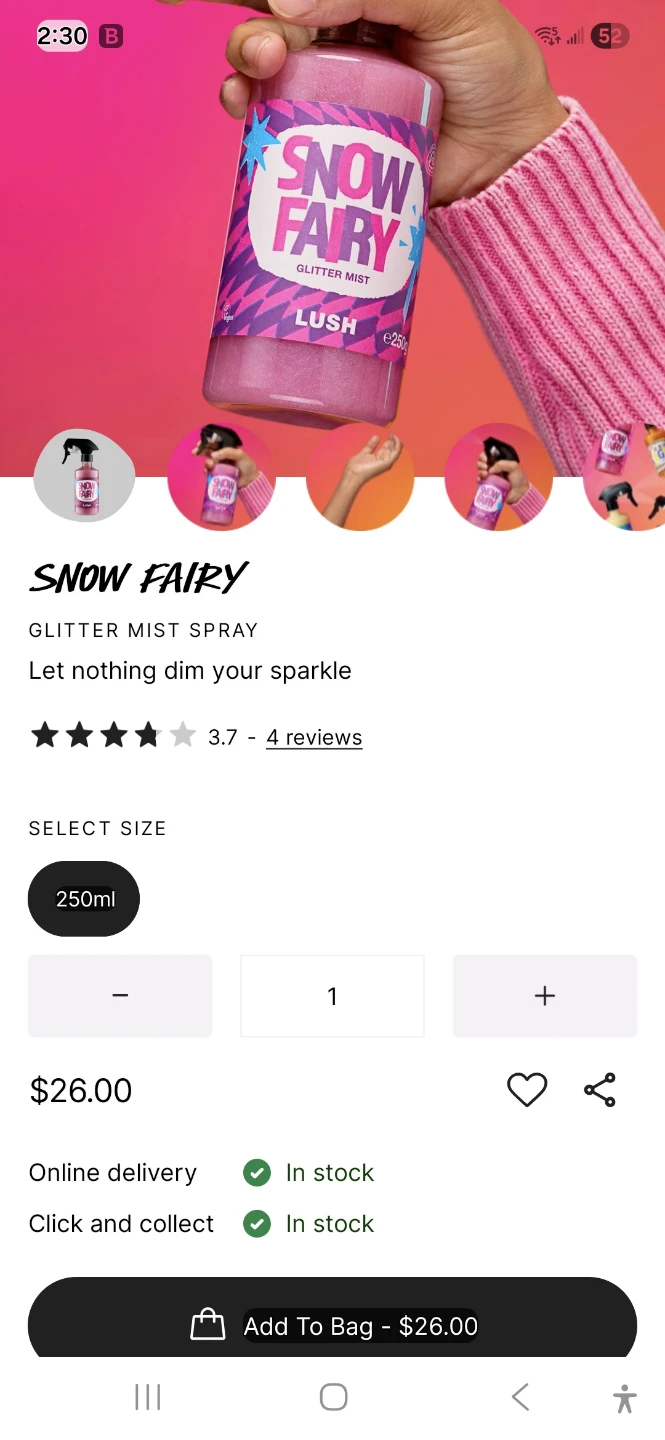 LUSH Snow Fairy Glitter Mist Spray 250ml