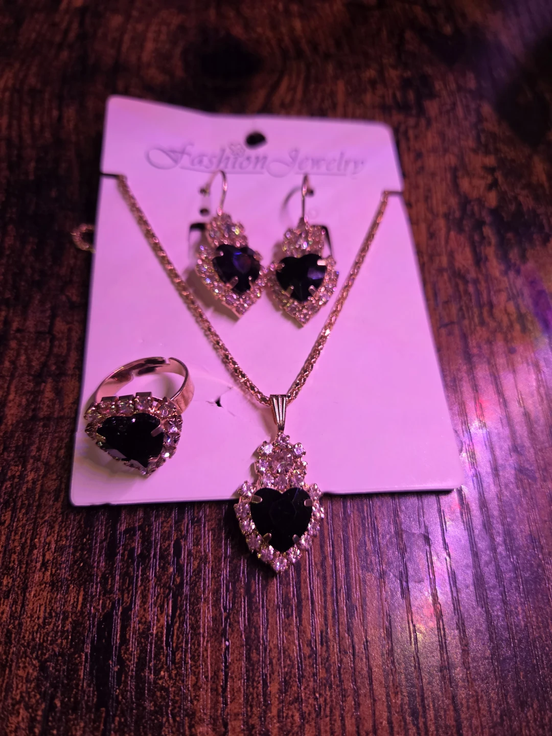 Fashion Jewelry Set - Heart Necklace, Earrings & Ring