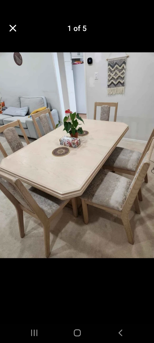 Solid Wood Dining Table with 6 Chairs and Hutch