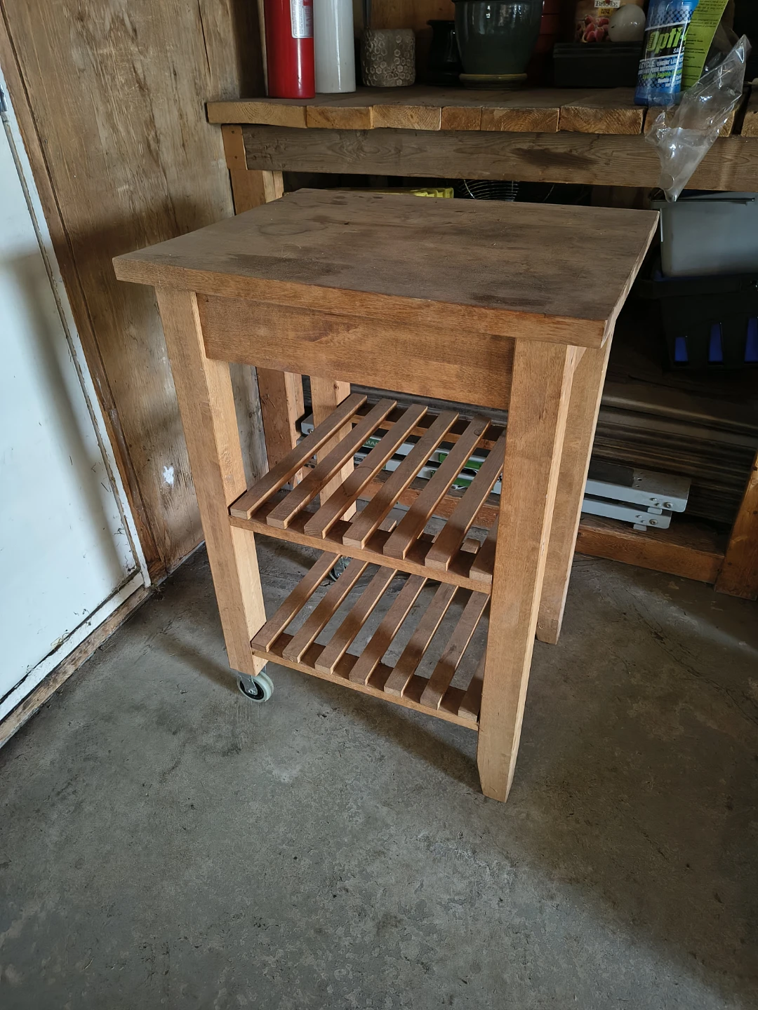 Wooden kitchen cart with wheels