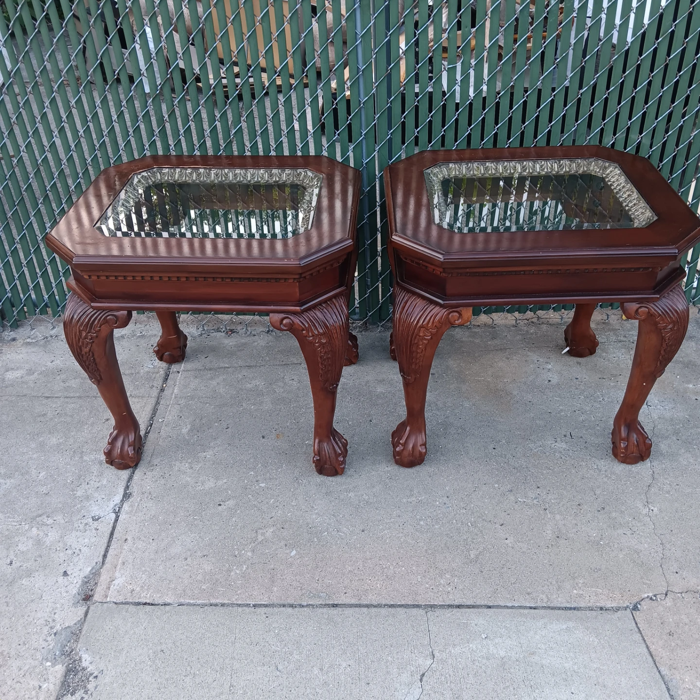 Vintage Octagonal Accent Tables with Glass Tops (Set of 2)