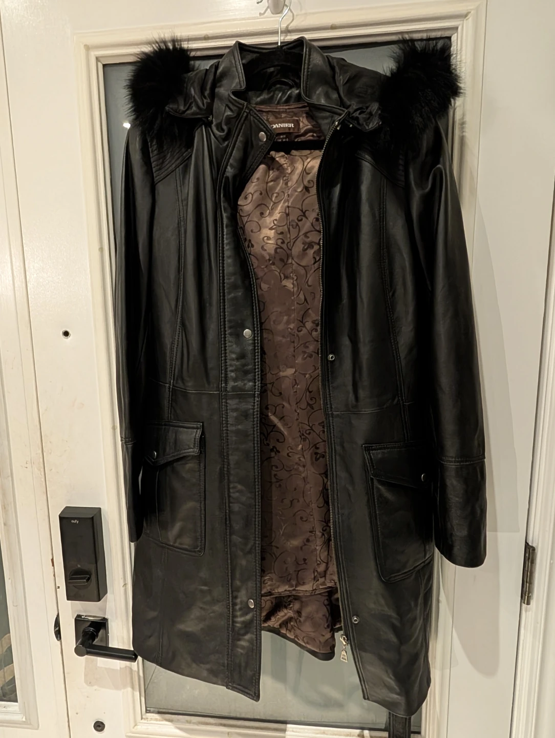 Danier Leather Coat with Fur Hood Size M