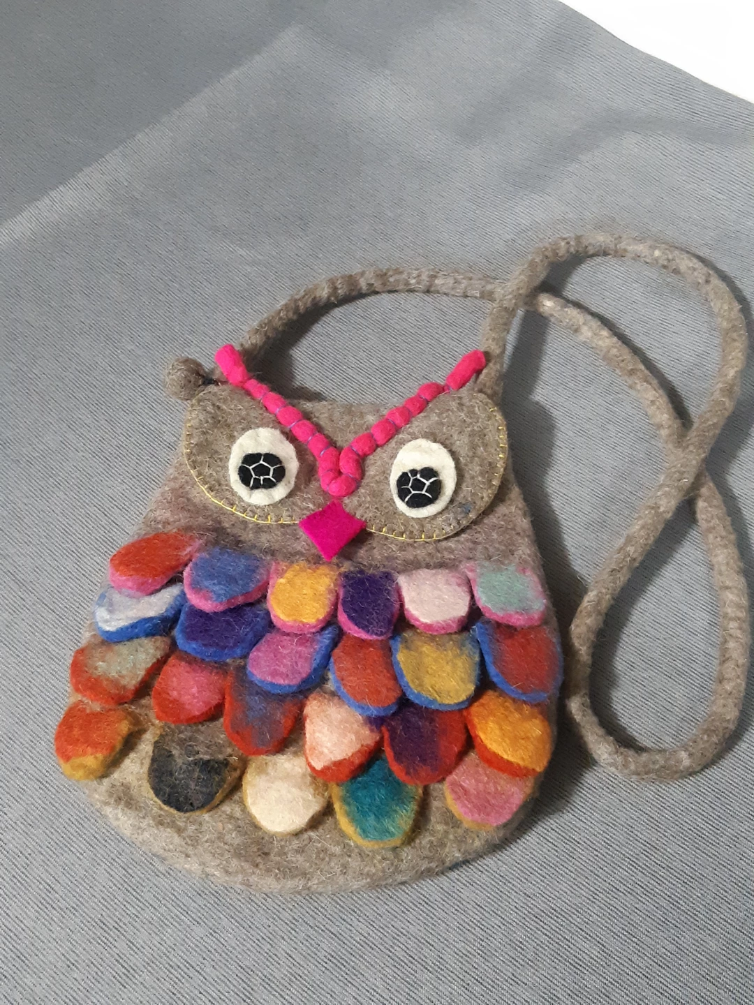Handmade Felted wool owl crossbody bag