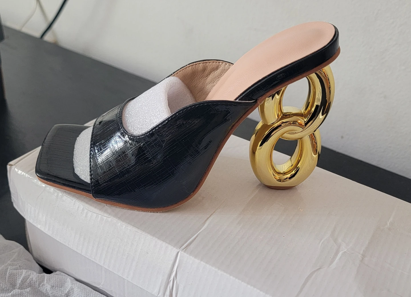 Black Mules with Gold Chain Heel - Size 6 - photo 2