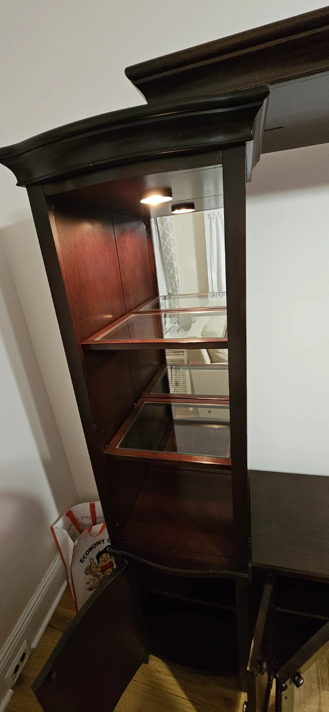Dark Wood Entertainment Center with Shelving and Cabinet Storage - photo 2