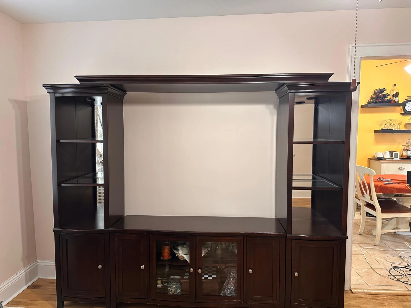Dark Wood Entertainment Center with Shelving and Cabinet Storage - photo 3