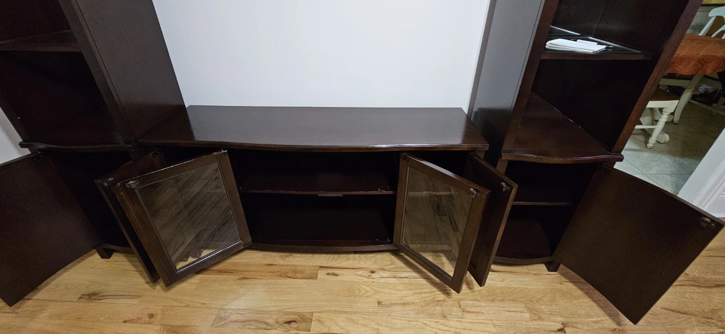 Dark Wood Entertainment Center with Shelving and Cabinet Storage - photo 4