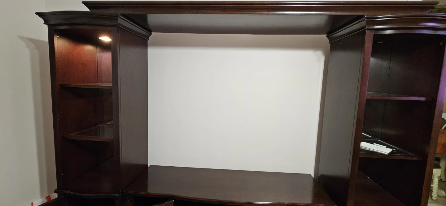 Dark Wood Entertainment Center with Shelving and Cabinet Storage - photo 5