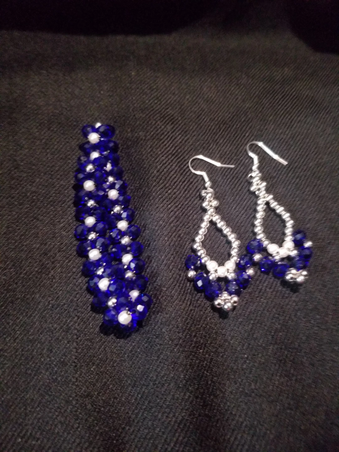 Blue Beaded Bracelet and Earring Set