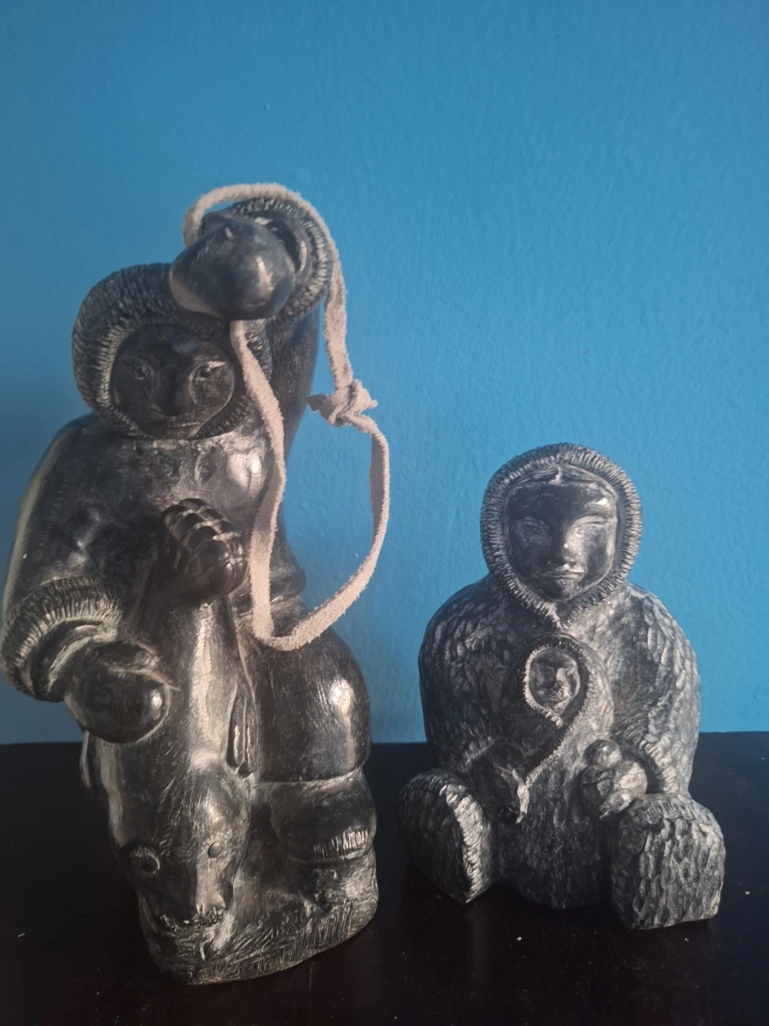 Vintage large Carved Stone Inuit Figures