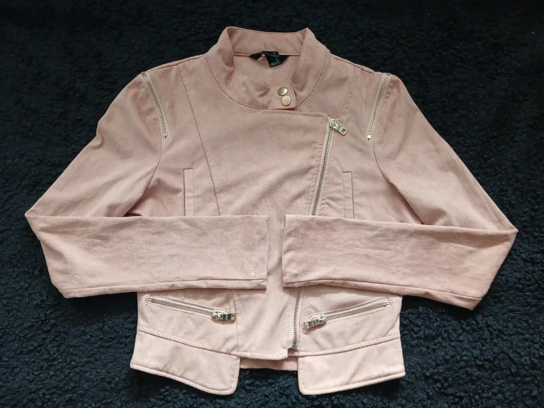NEW  Cute Pink Faux Suede Moto Jacket