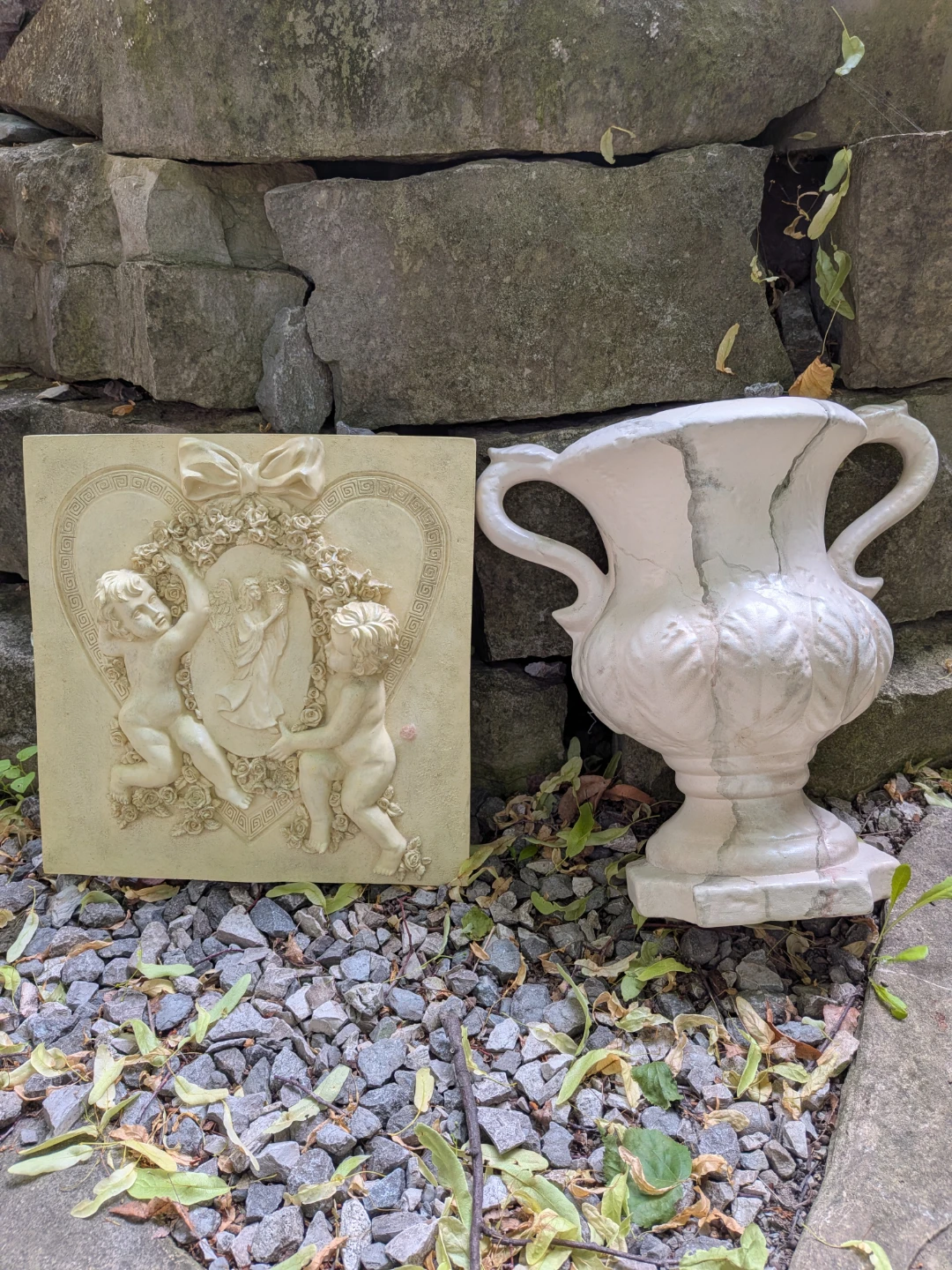 Vintage Cherub Wall Plaque and Urn Planter