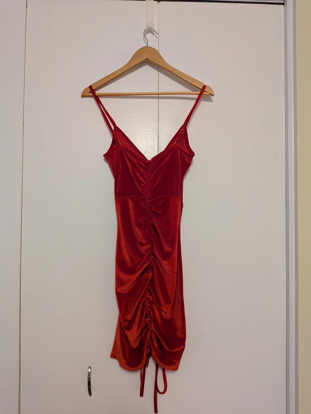 Red Velvet Ruched Mini Dress - photo 2