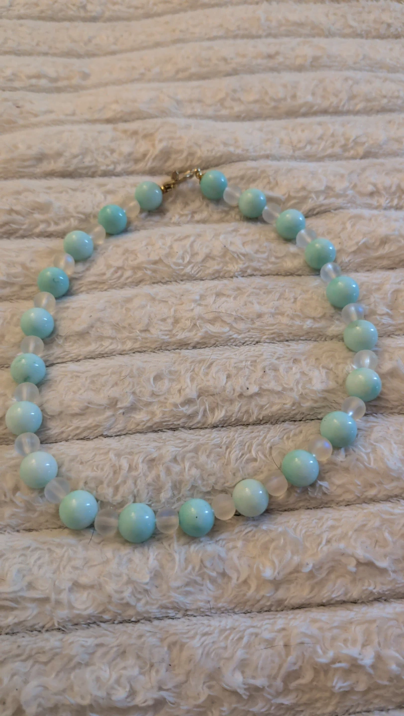 Light Blue Beaded Necklace with Clear Accents