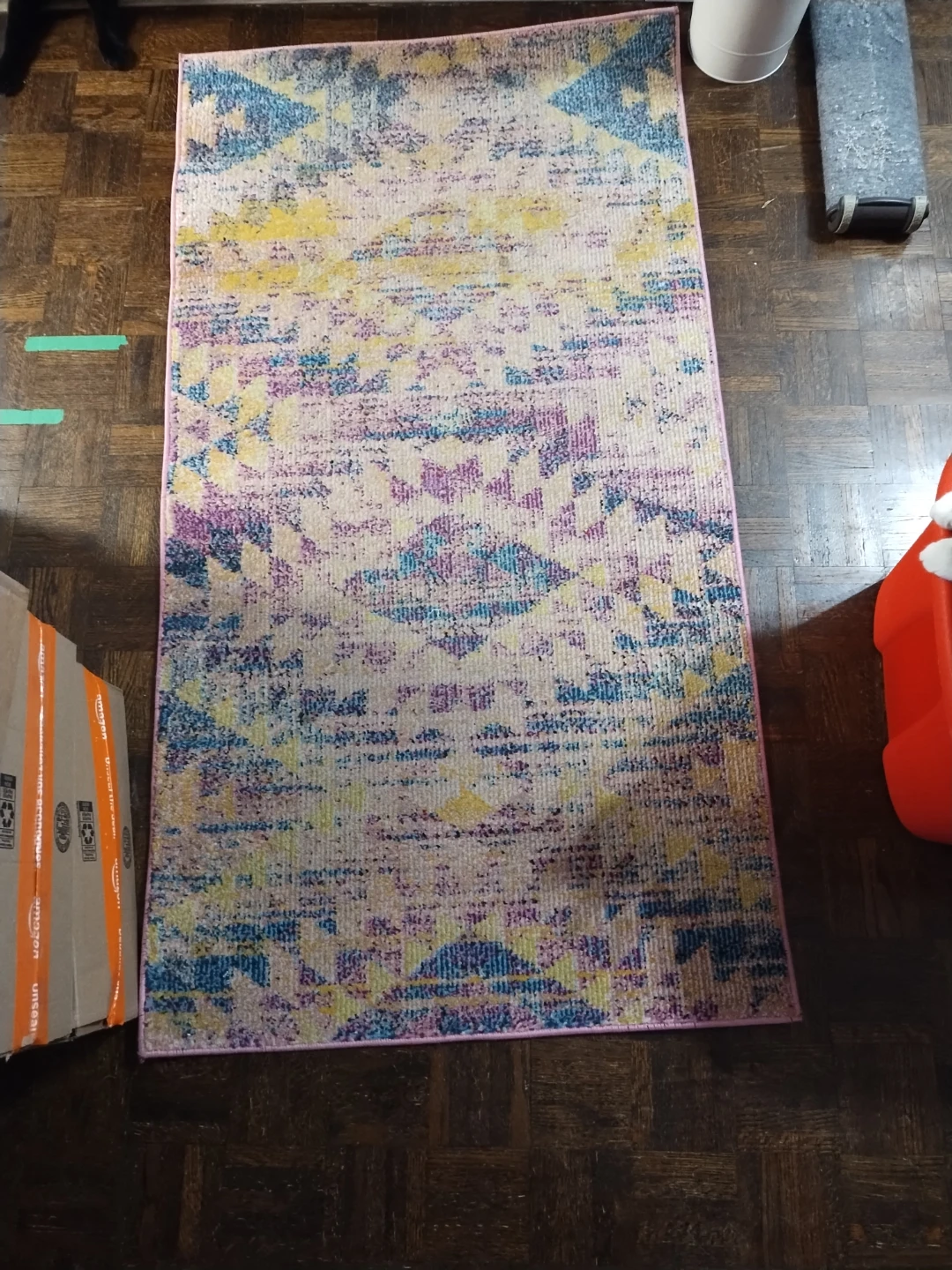Colorful Distressed Geometric Area Rug