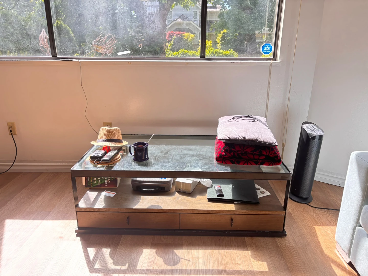 Modern Coffee Table with Glass Top and Wood Drawers - photo 2