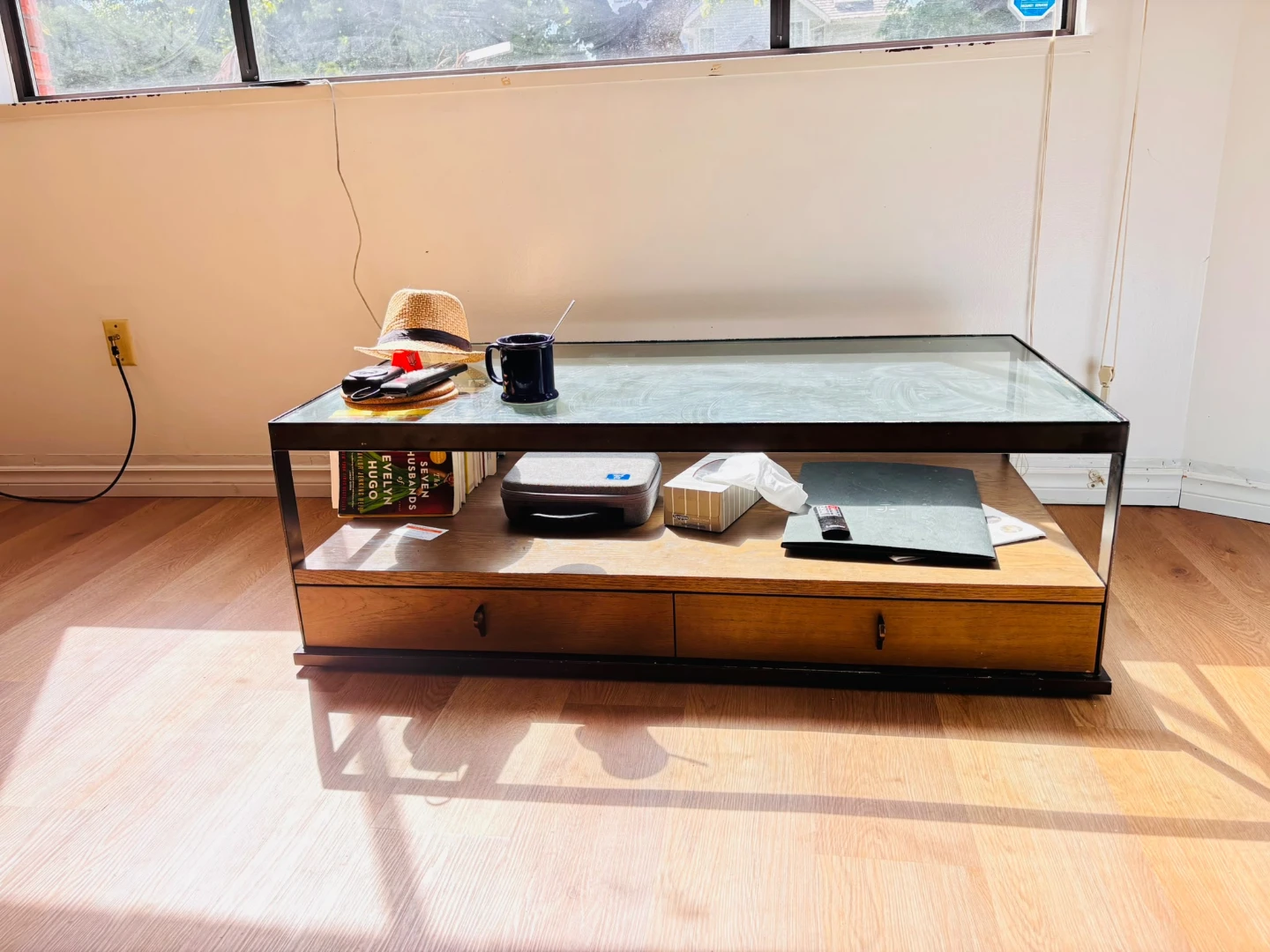 Modern Coffee Table with Glass Top and Wood Drawers - photo 3