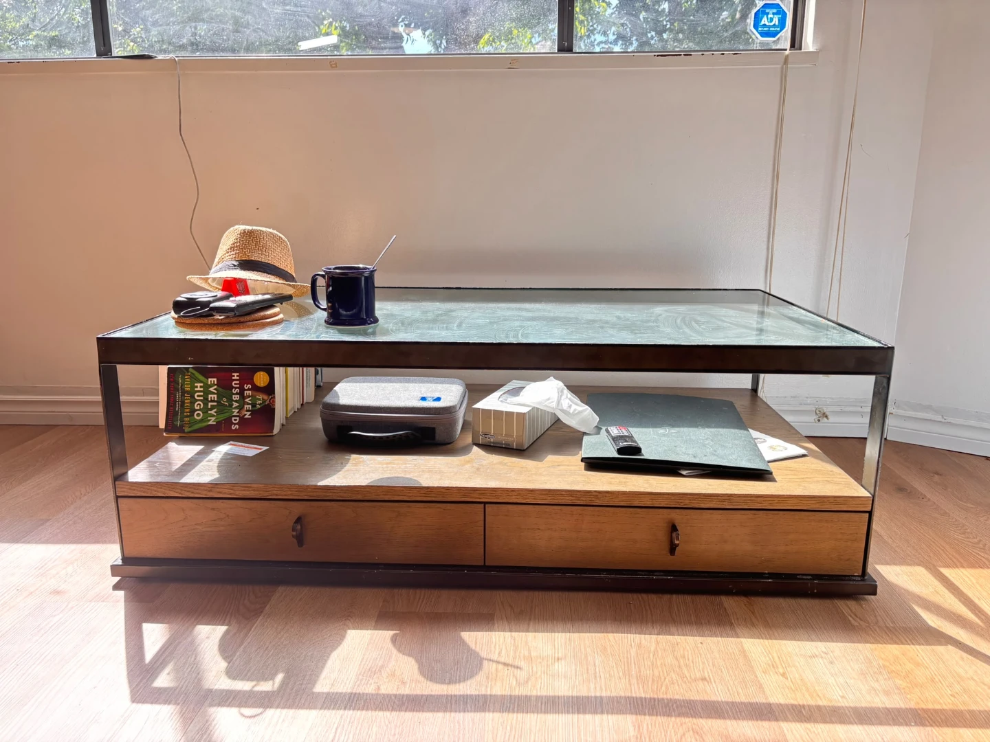 Modern Coffee Table with Glass Top and Wood Drawers - photo 4