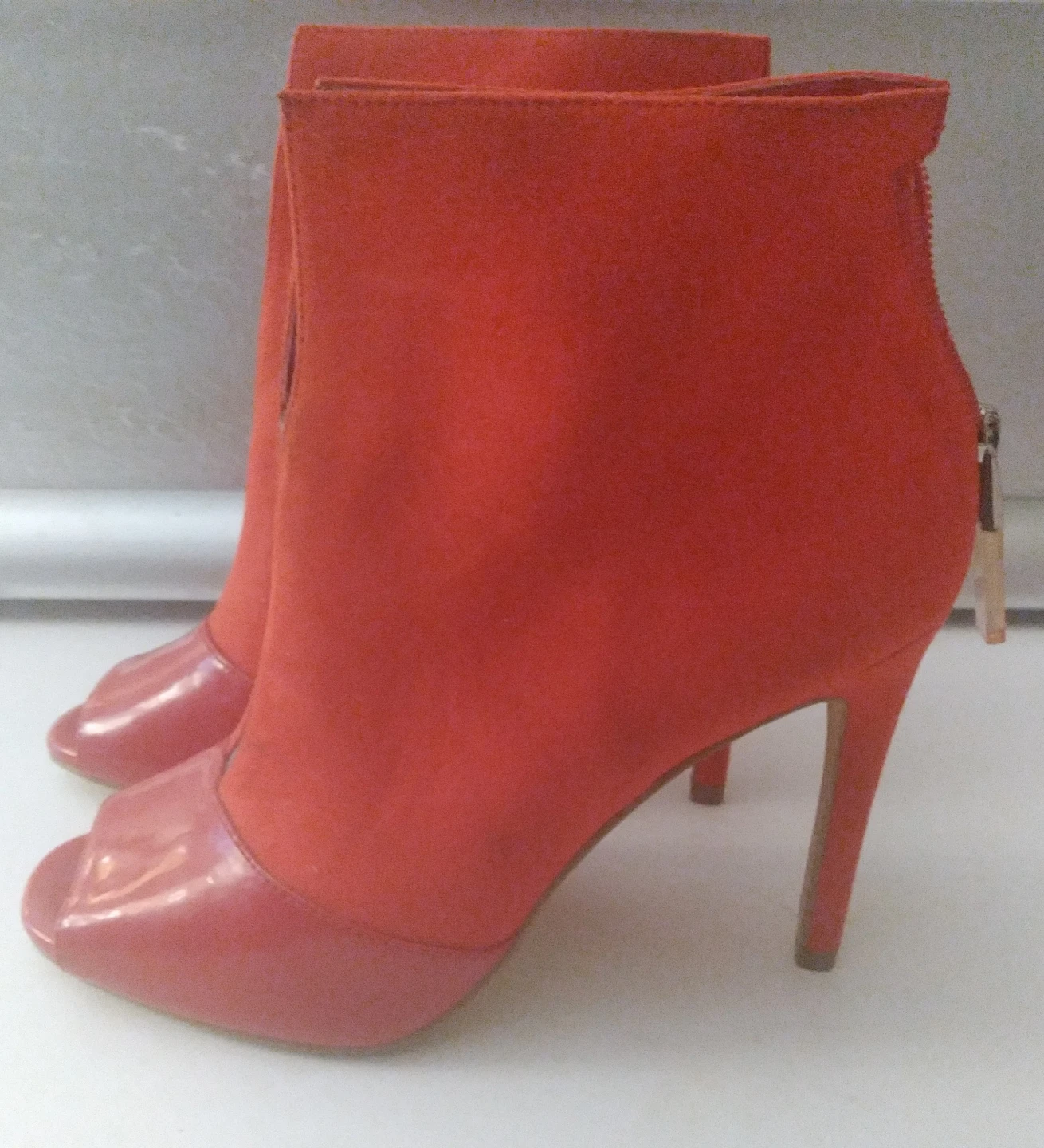 Guess Red Suede Peep-Toe Heels