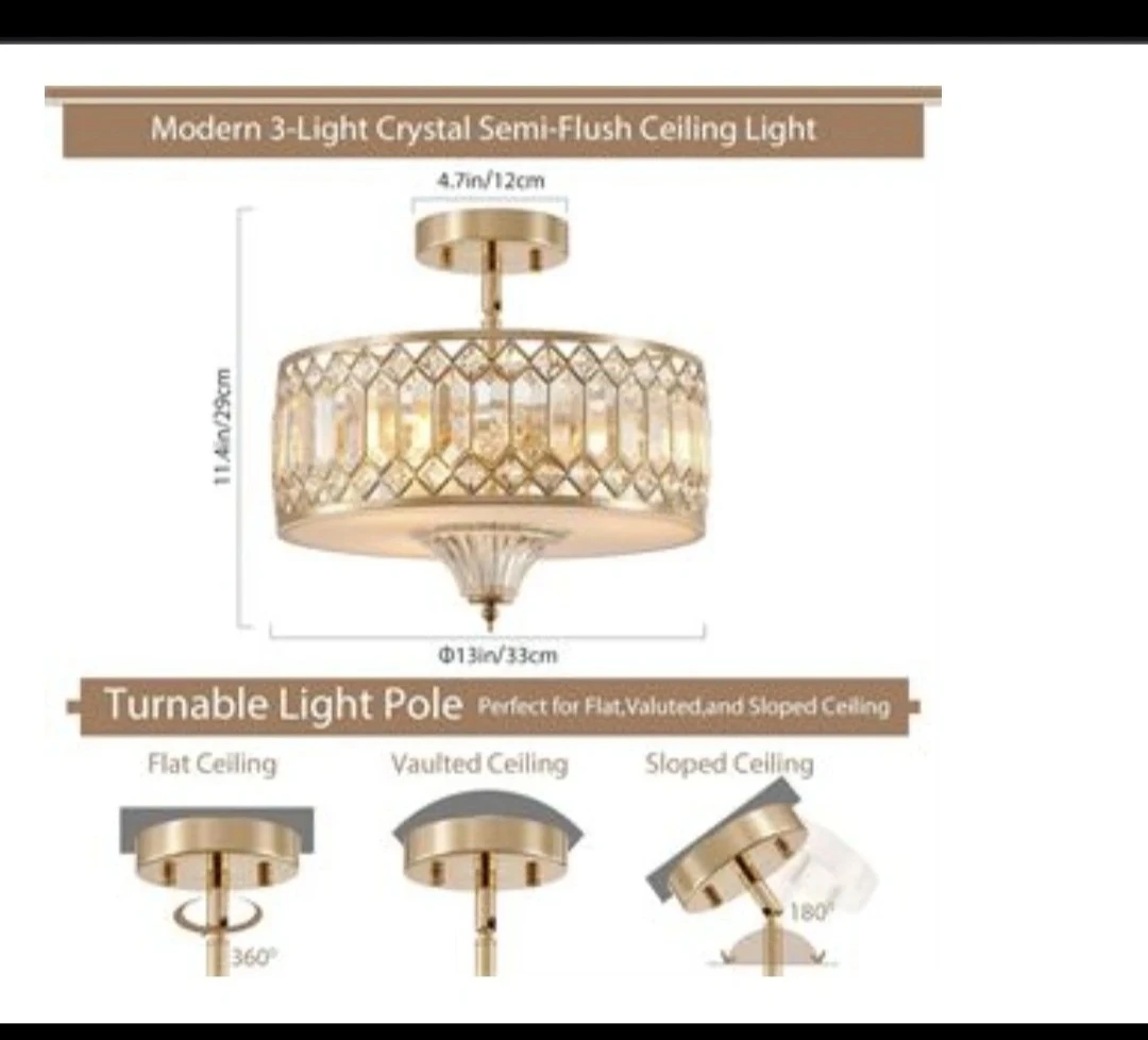 Modern 3-Light Crystal Semi-Flush Ceiling Light Fixture - photo 2