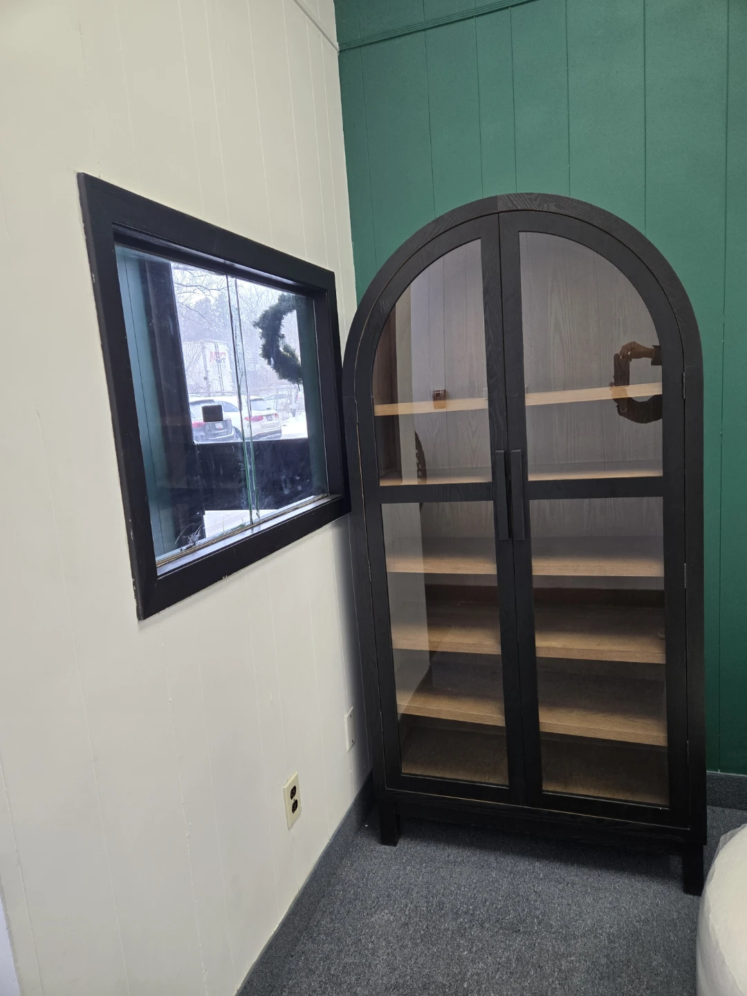Black Arched Display Cabinet with Glass Doors