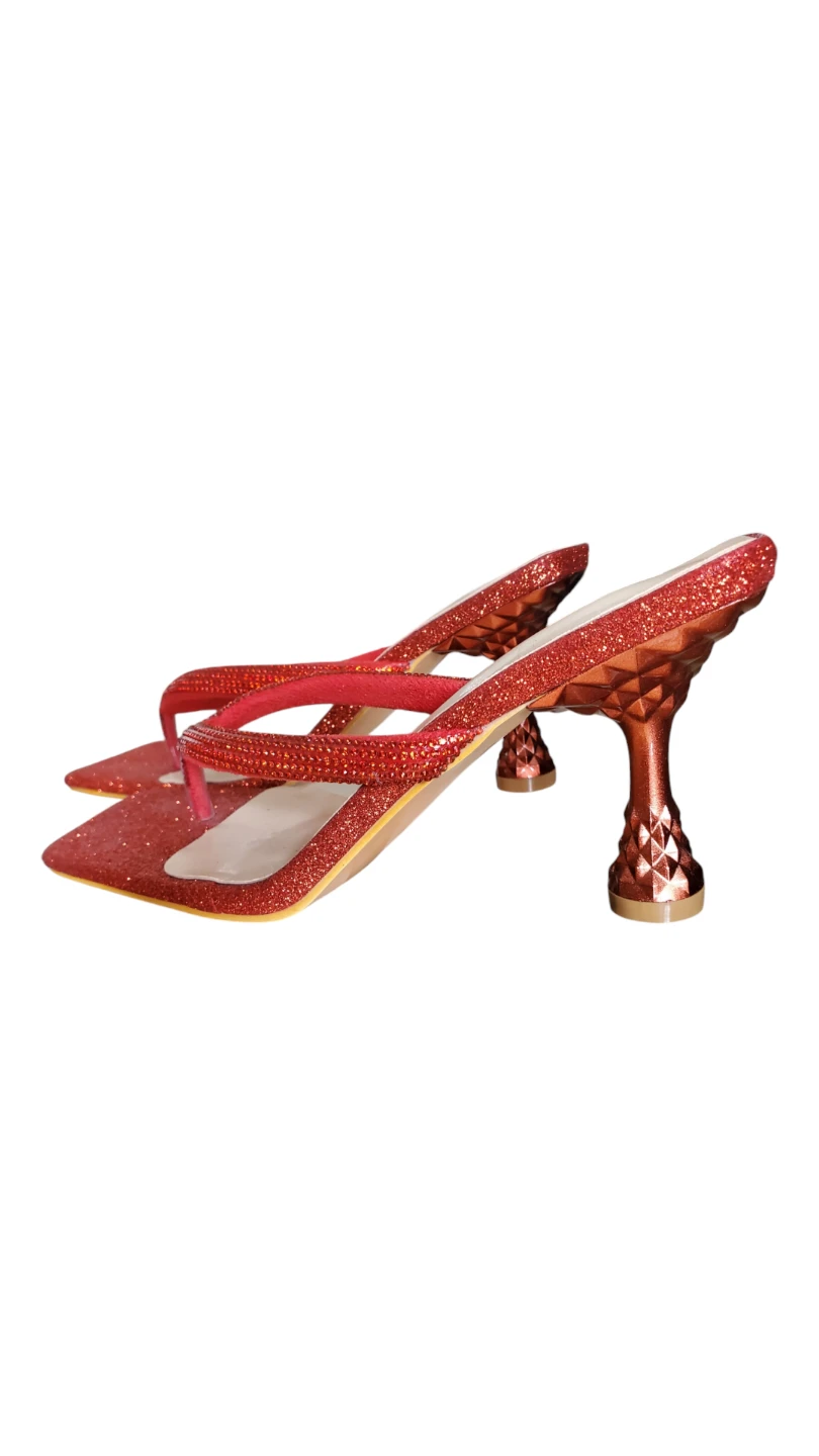 Red Glitter Thong Heels with Rhinestones - photo 2