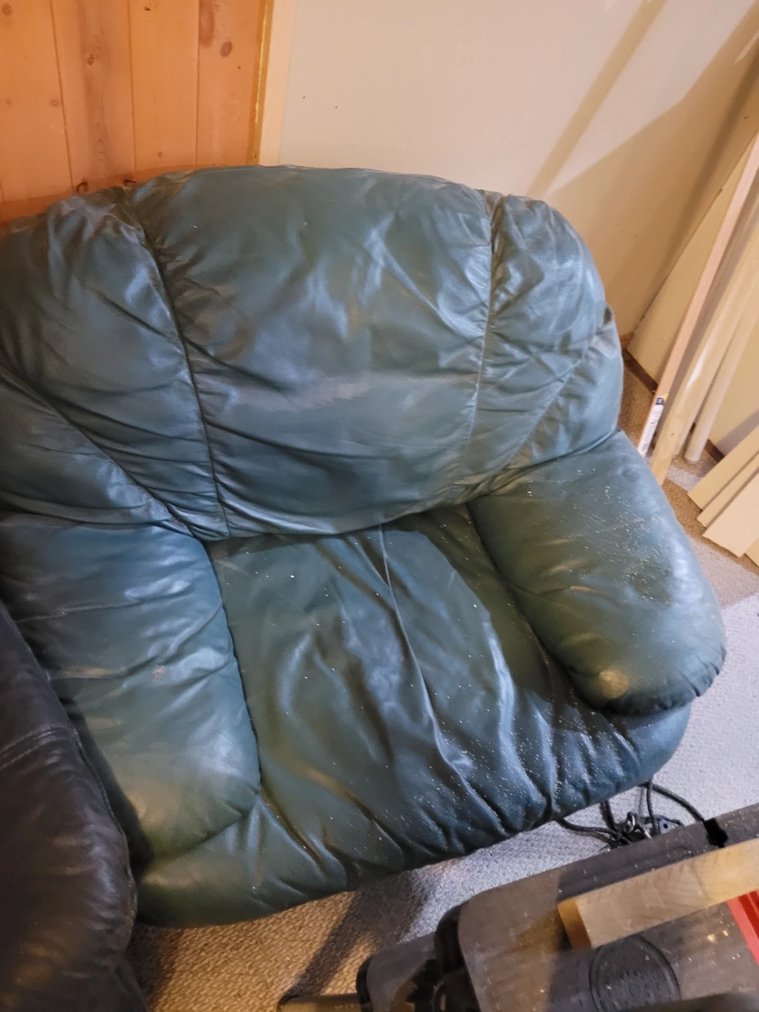 Green Leather Sofa and Armchair Set - photo 2