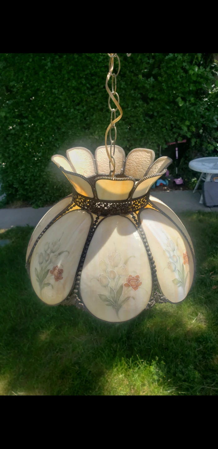 Vintage Hanging Lamp with Floral Design