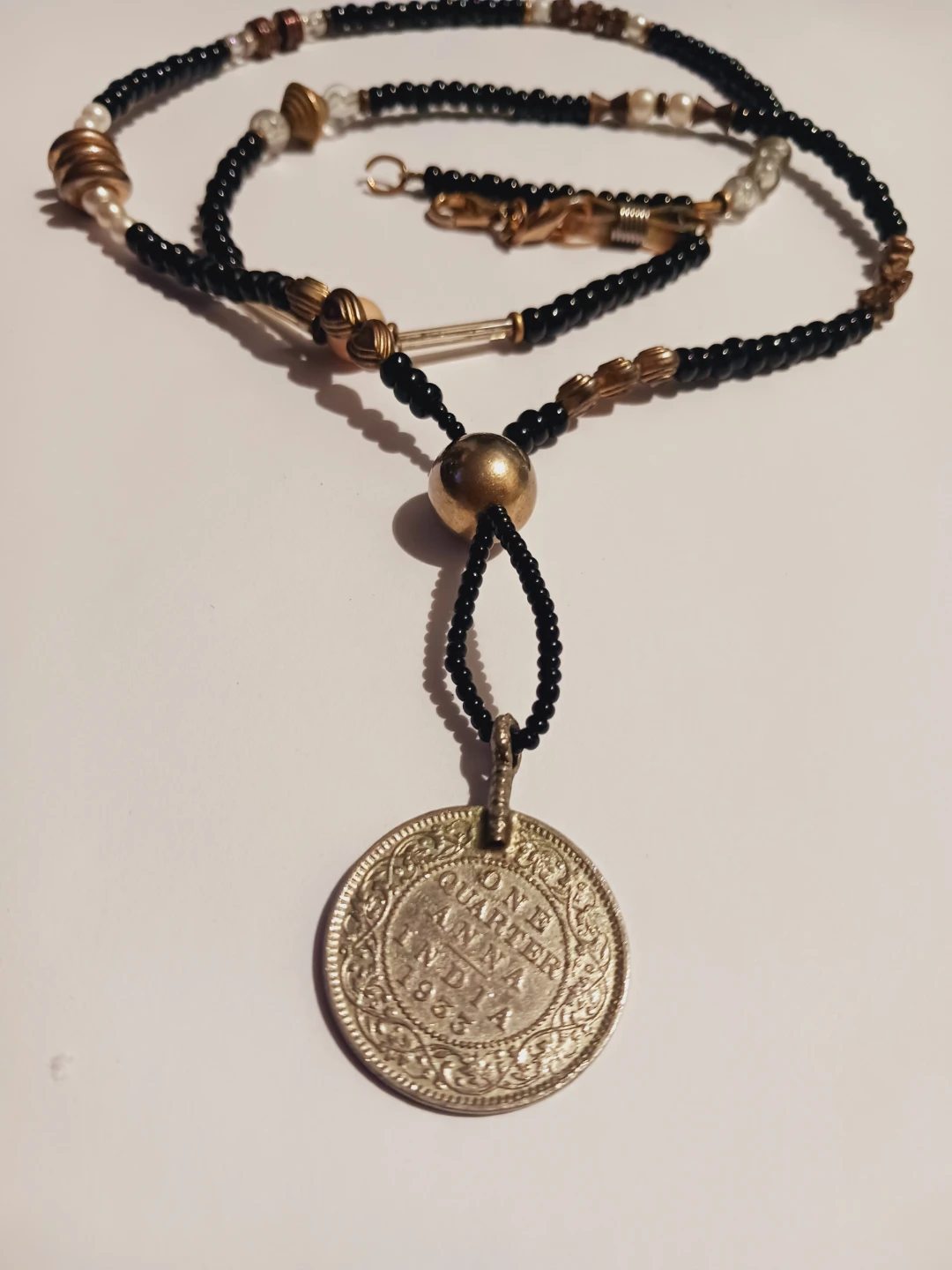 Vintage  Indian Coin Pendant with Beaded Necklace - photo 5