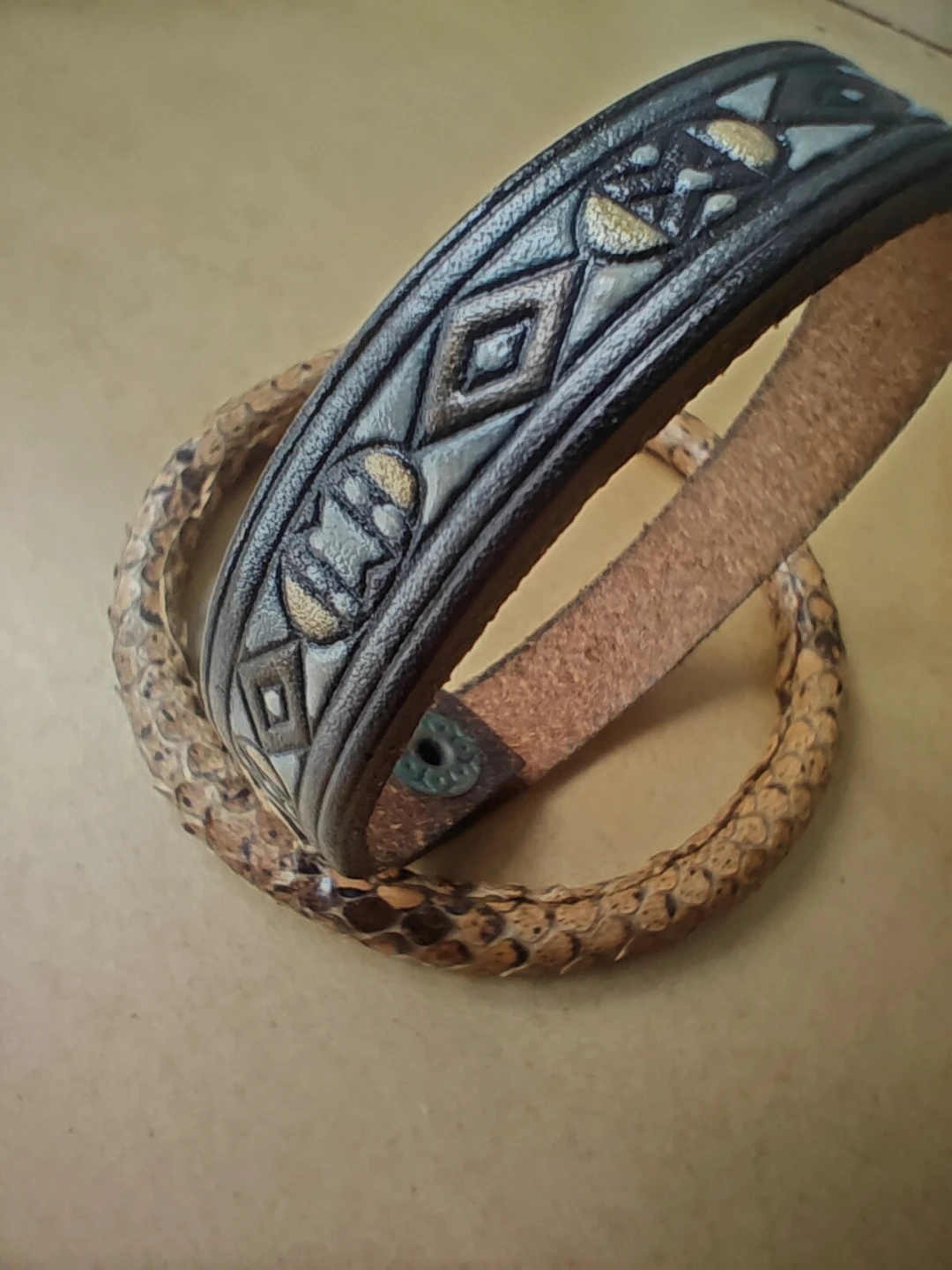 Leather & Snakeskin Cuff Bracelets - photo 3