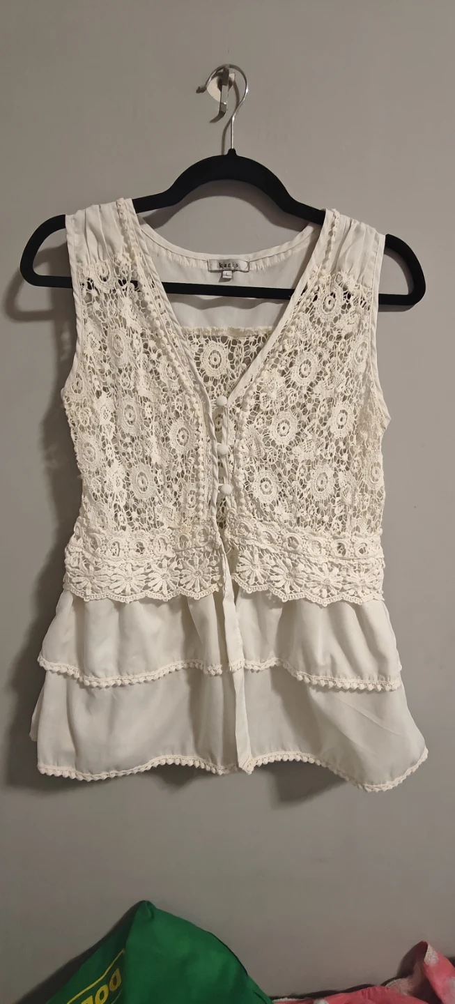 White Crochet Ruffled Peplum Top