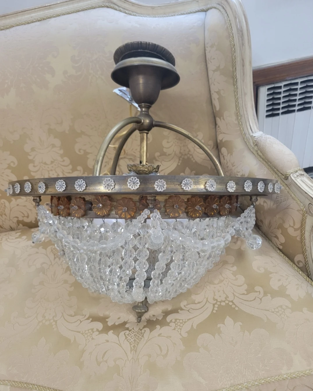 Beautiful vintage brass and crystal chandelier