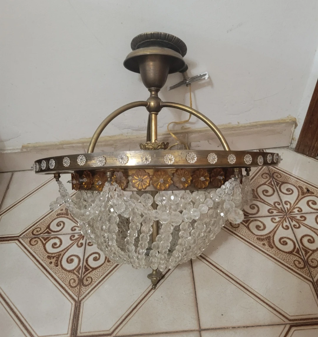 Beautiful vintage brass and crystal chandelier - photo 2