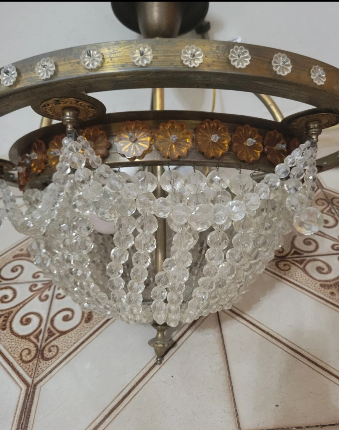 Beautiful vintage brass and crystal chandelier - photo 3