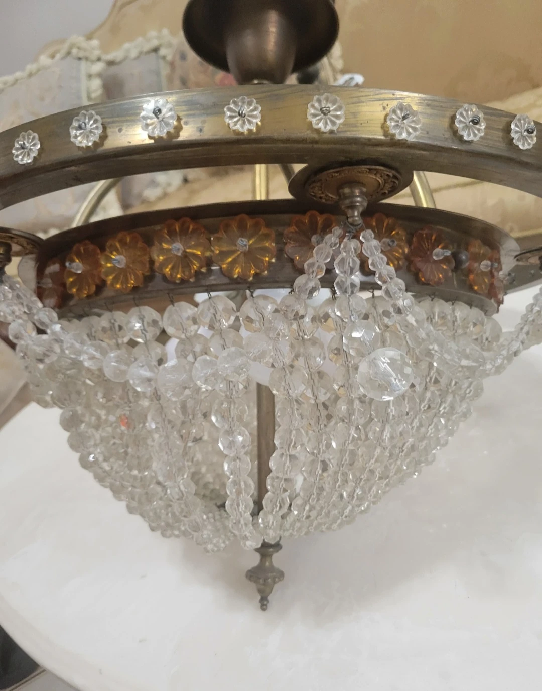 Beautiful vintage brass and crystal chandelier - photo 4