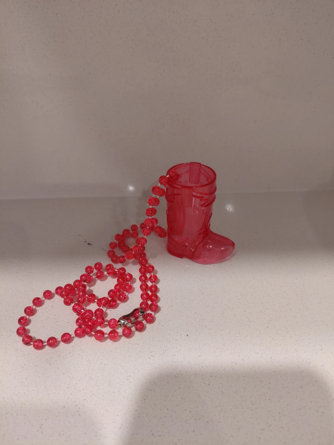 Pink cowboy boot shot glass necklace