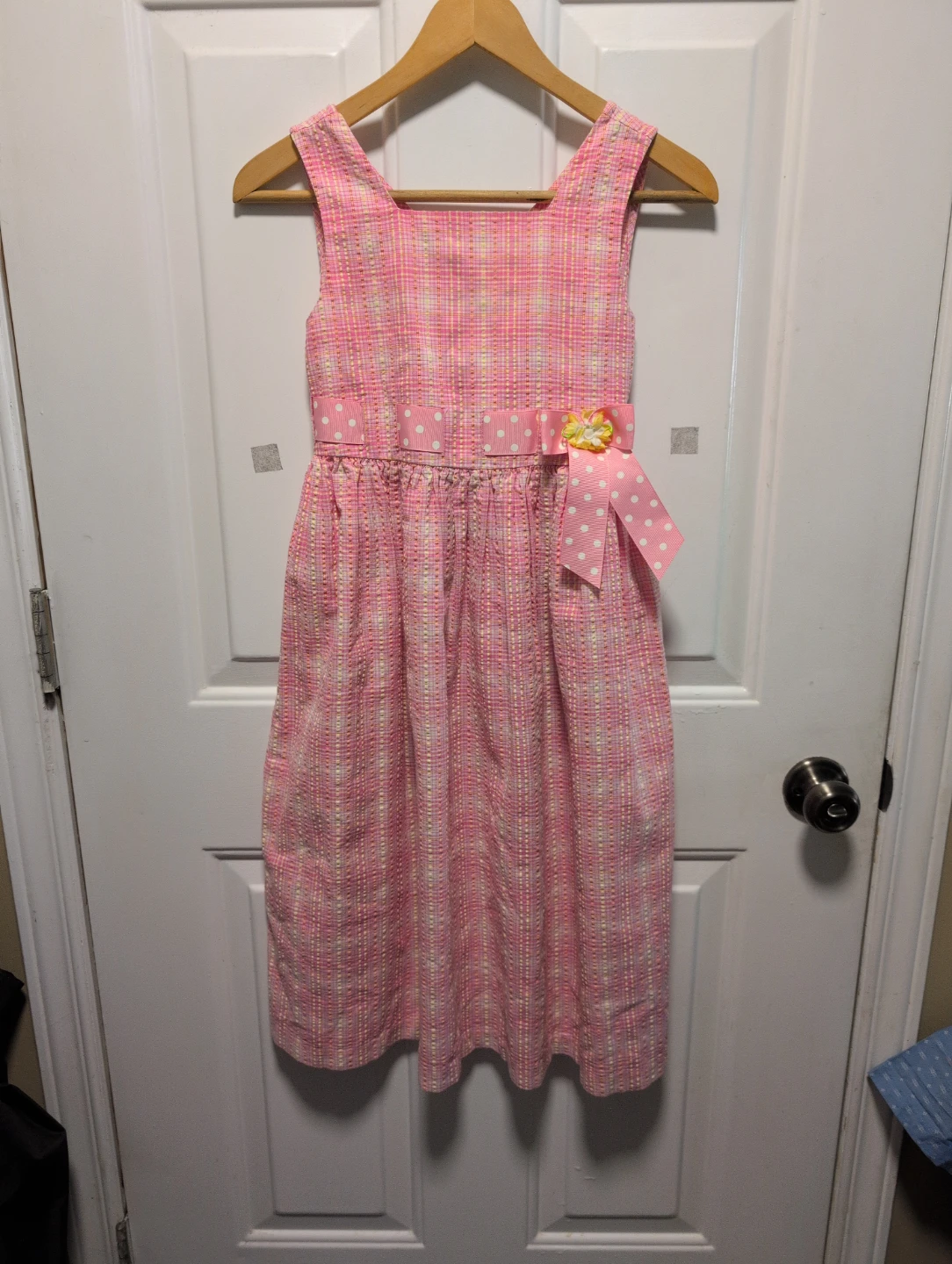 Bonnie Jean Pink Plaid Dress with Bow - Size 10