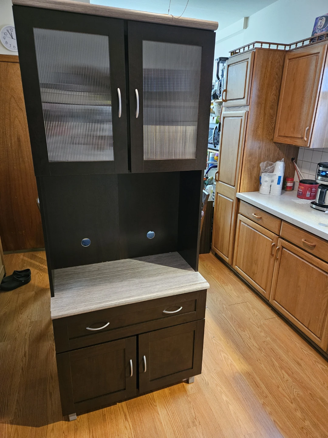 Dark Brown Kitchen Hutch with Glass Doors - photo 3
