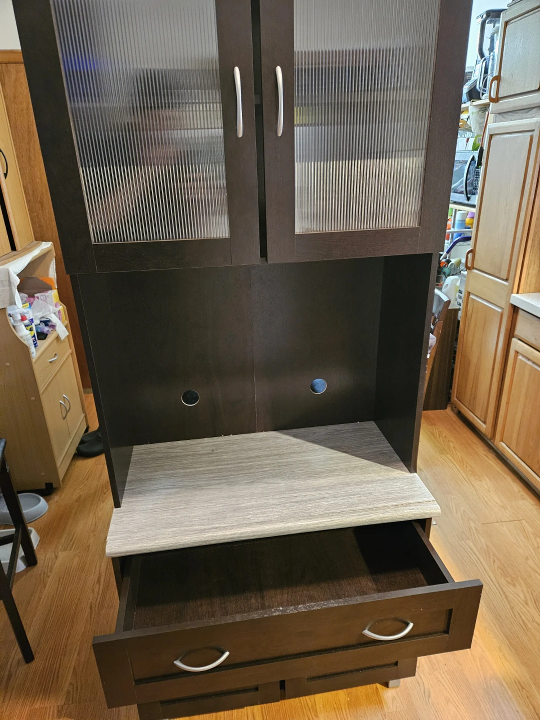 Dark Brown Kitchen Hutch with Glass Doors - photo 4