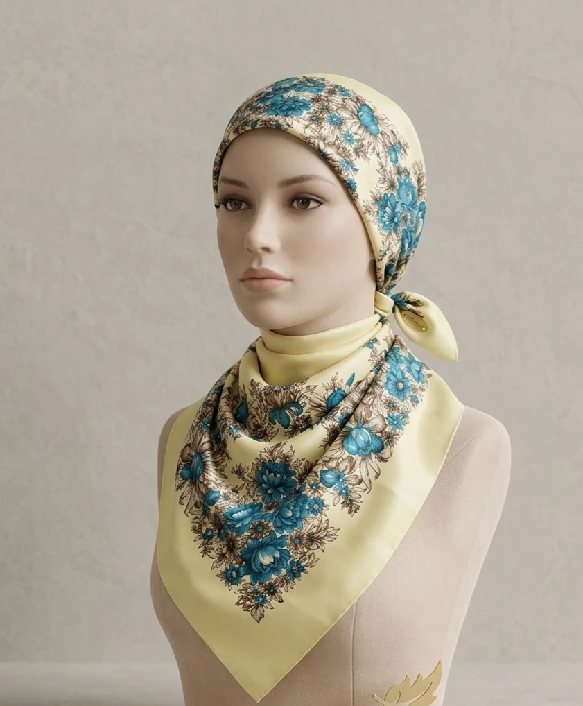 Yellow Floral Silk Scarf