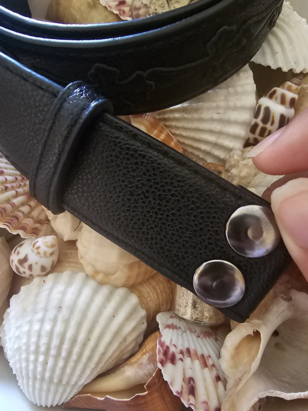 Black Leather Belt with Cross Embossing
