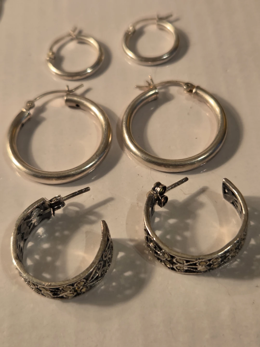 Assorted Sterling Silver Hoop Earrings with Marcasite