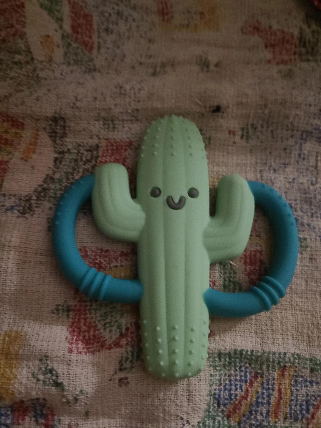 Itzy Ritzy Chew Crew cactus teether made of green silicone with