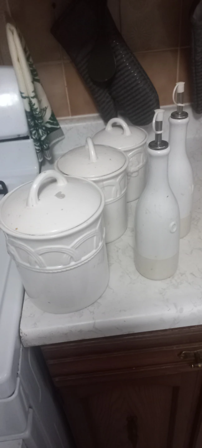 White Ceramic Kitchen Canister & Oil Bottle Set - photo 2