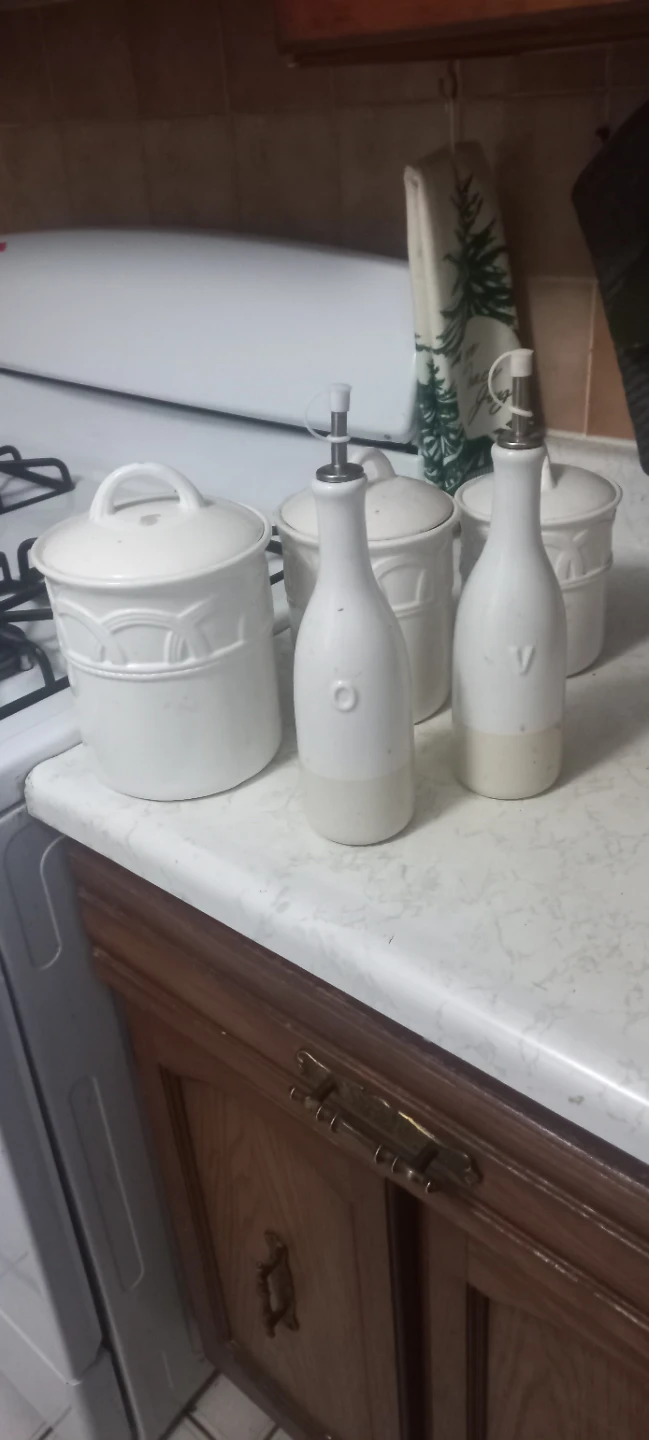 White Ceramic Kitchen Canister & Oil Bottle Set - photo 3