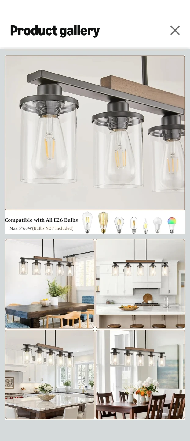 5-Light Farmhouse Chandelier with Wood Accent - photo 4
