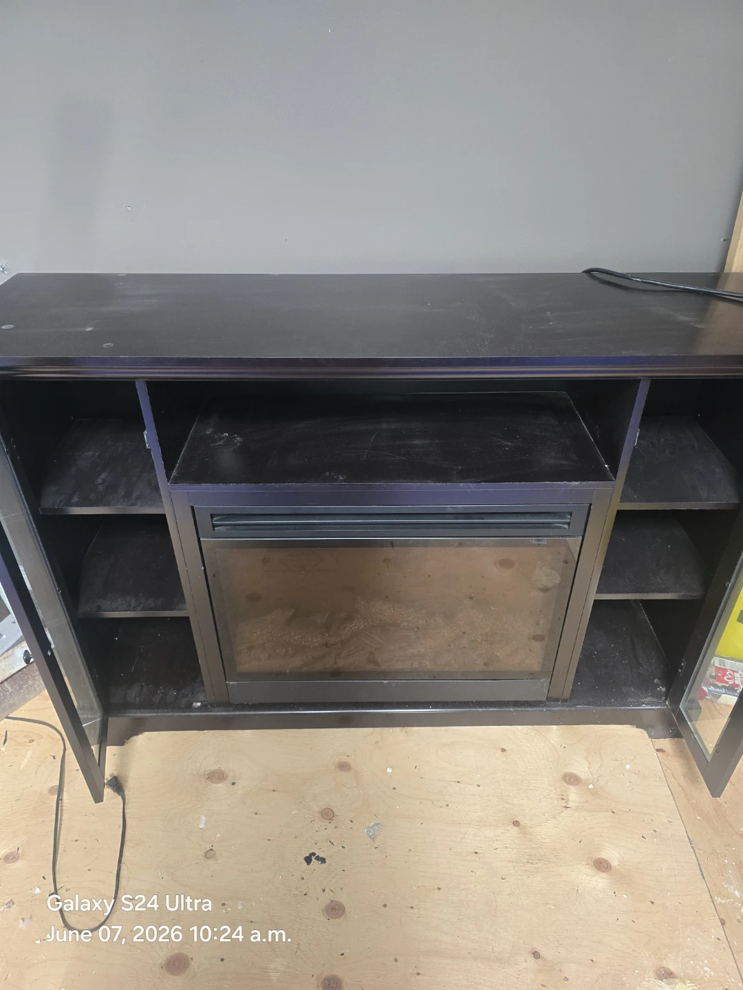 Dark Wood Media Console with Electric Fireplace - photo 2